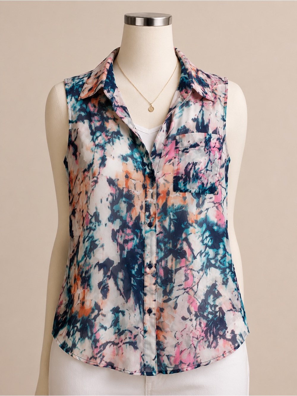 Liz Claiborne Petite Sleeveless Floral Blouse w/ Attached Tank PM - Picture 2 of 9